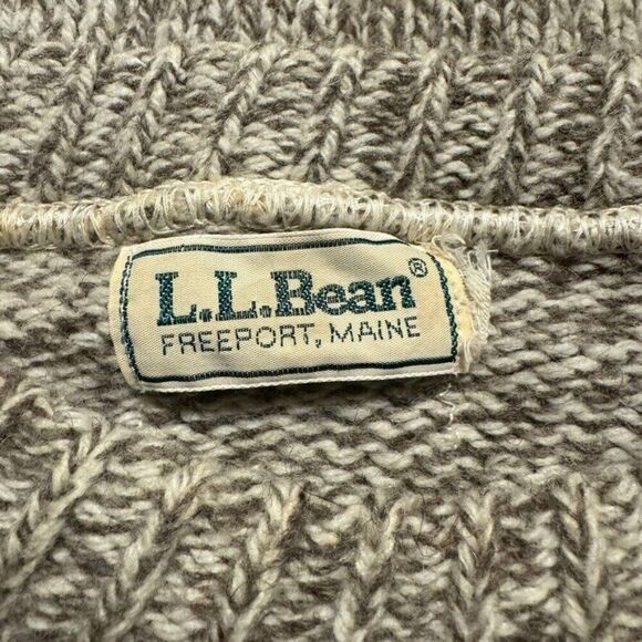 Vintage LL Bean Womens 1970s Tan Brown Wool Fisherman Crewneck Sweater Sz M - Picture 2 of 9
